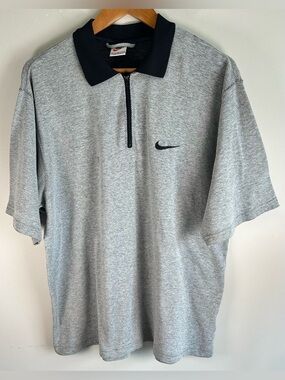 VTG 90s Nike Men’s Polo Shirt 1/4 Zip Gray Embroidered Swoosh Logo Made In USA